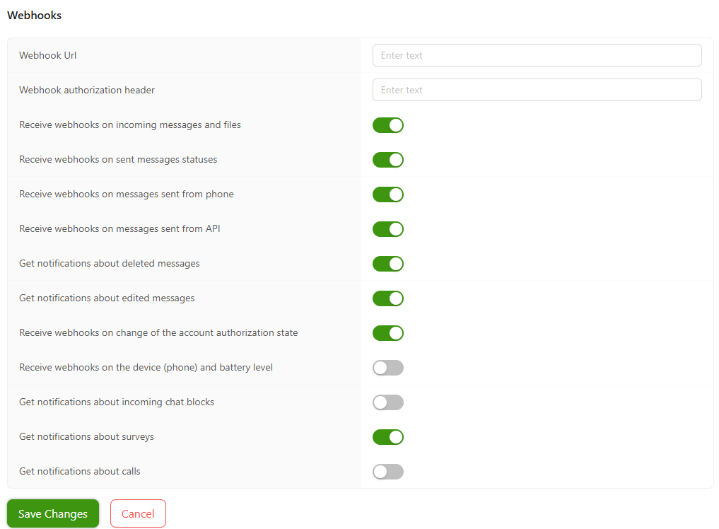 Incoming webhooks settings Incoming webhooks settings